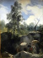 Les Peintres sur le motif dans la forêt de Fontainebleau.