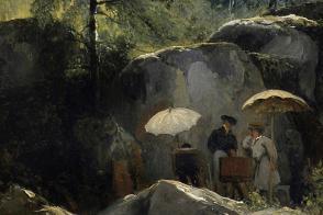 Détail du tableau Les Peintres sur le motif dans la forêt de Fontainebleau.
